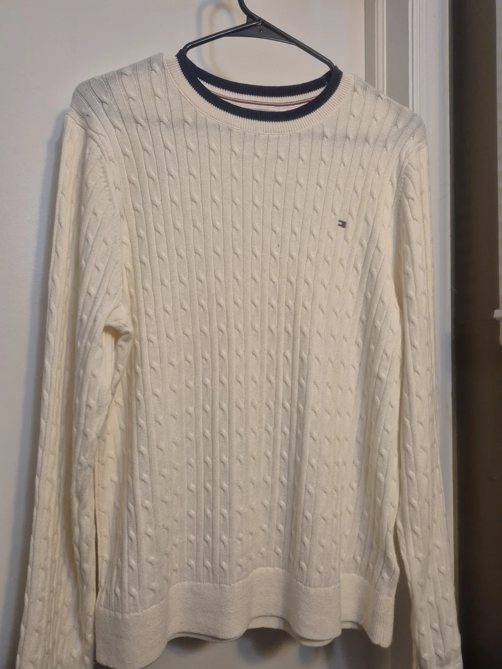 Tommy Hilfiger Womens Cream Cable-Knit Crewneck Sweater